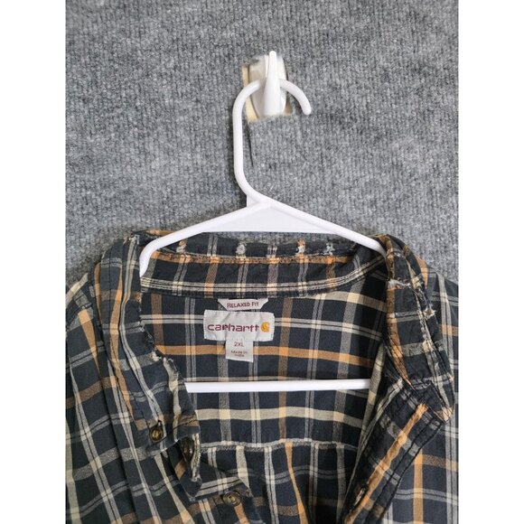 Carhartt Shirt Mens 2XL Black Orange Plaid Relaxed Fit Long Sleeve Workwear - Picture 2 of 8